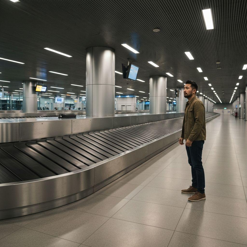 Gepäckband am Flughafen mit wartenden Koffern