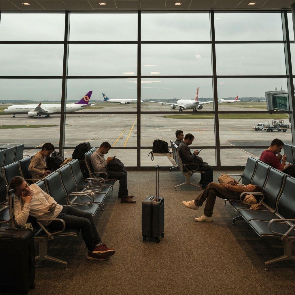 Wartende Passagiere am Flughafen