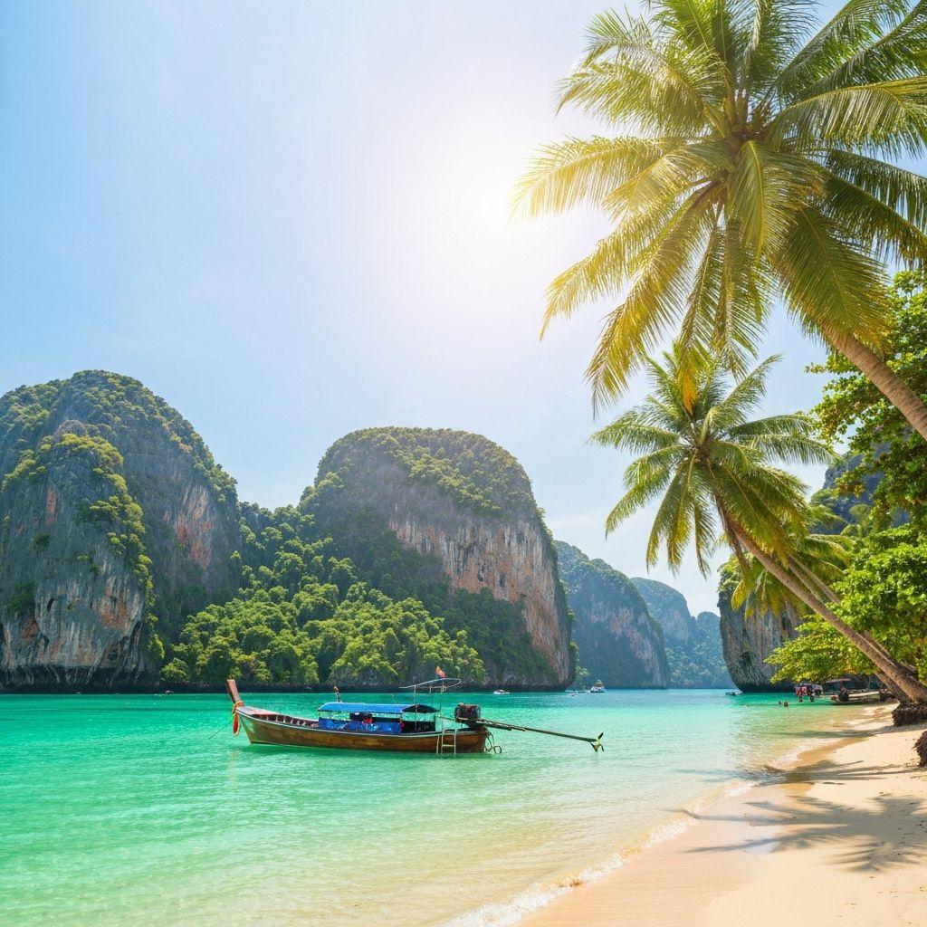 Traumstrand in Thailand mit Longtail-Boot