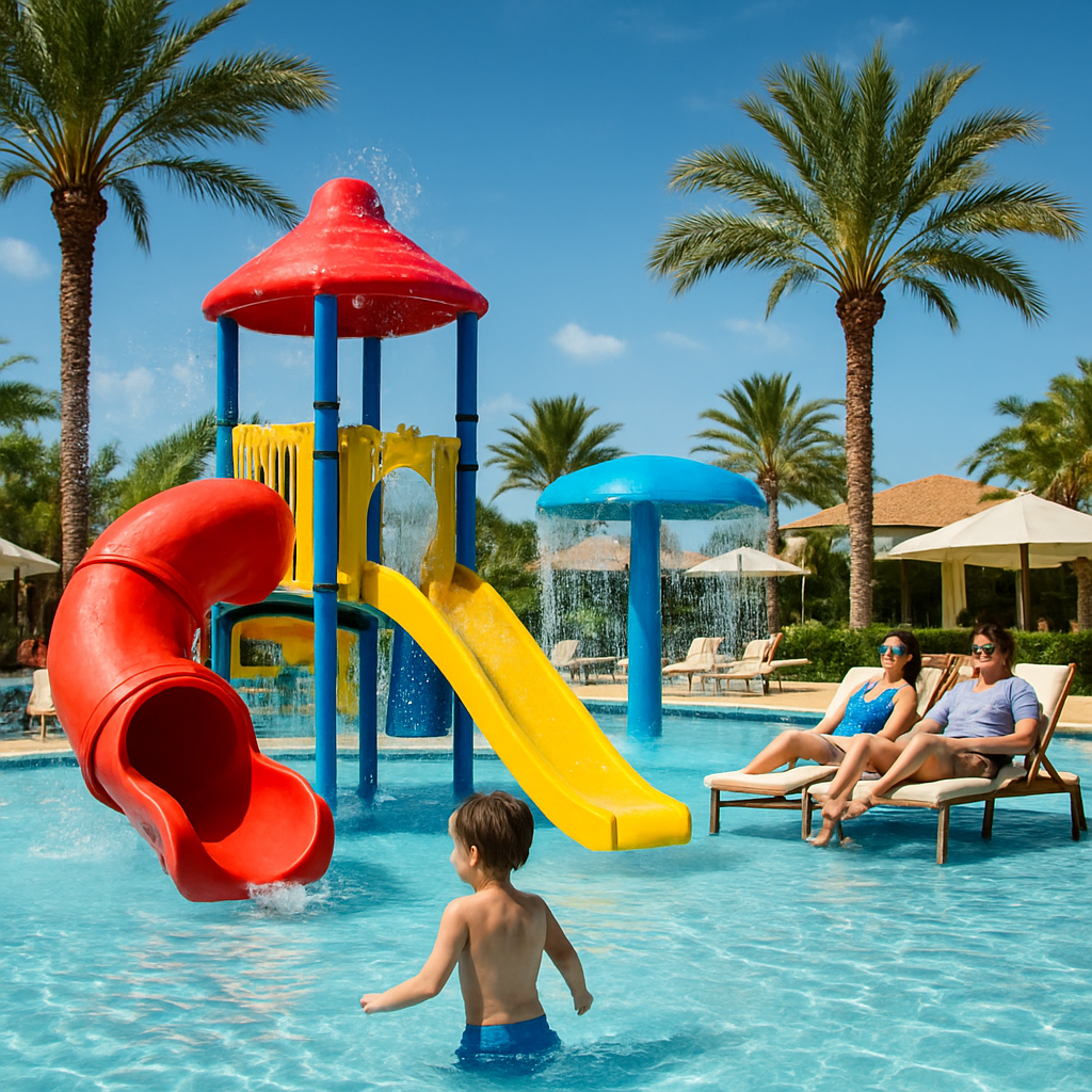Familienfreundlicher All-Inclusive-Hotelpool mit Wasserrutsche und Kinderbecken