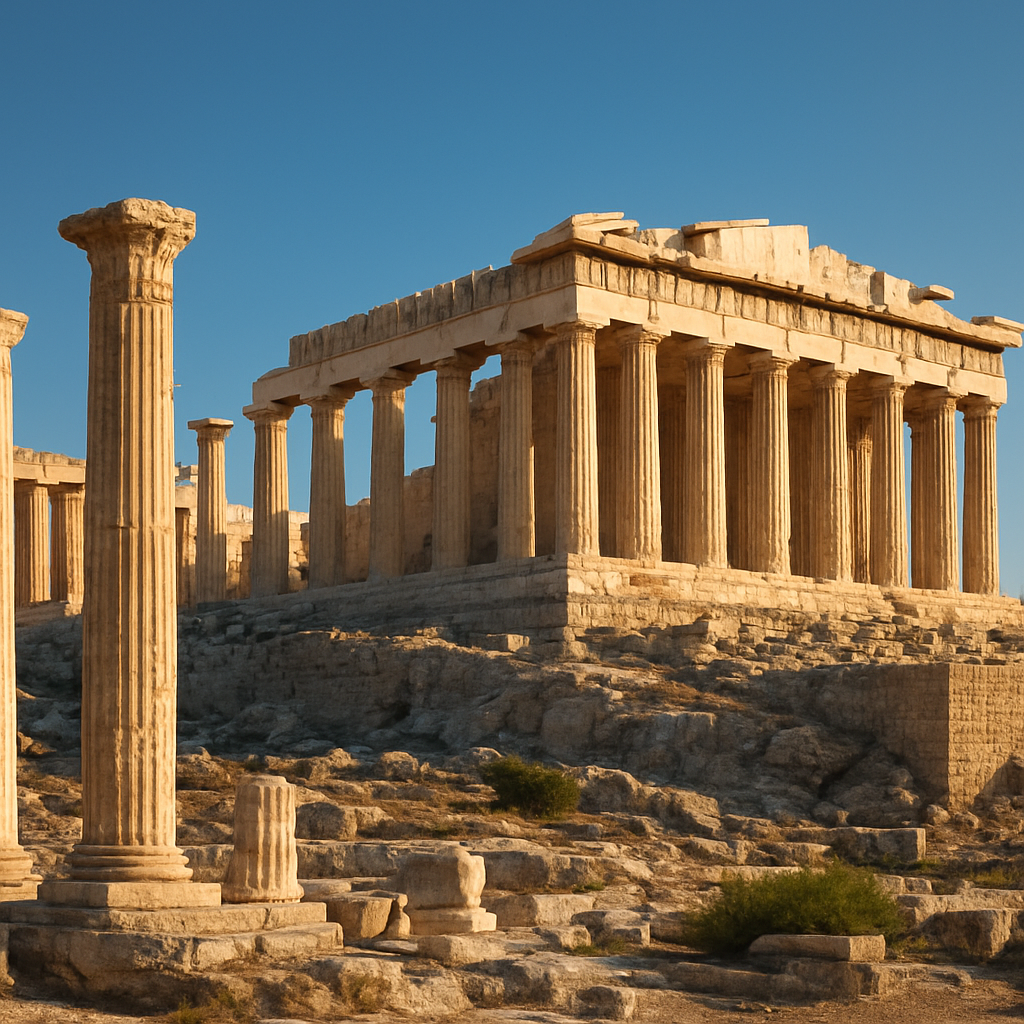 Die Akropolis von Athen mit dem Parthenon-Tempel unter blauem Himmel