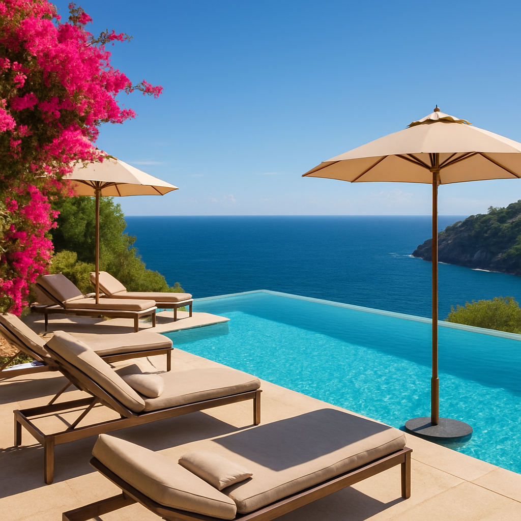 Infinity-Pool eines Luxushotels auf Mallorca mit Panoramablick auf das Mittelmeer