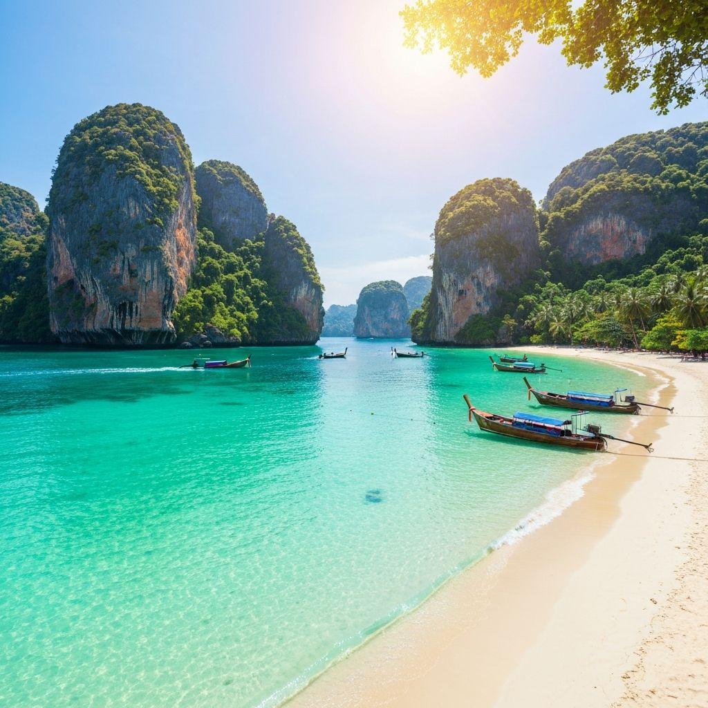 Thailand Urlaub - Phuket Strand mit Longtail-Booten
