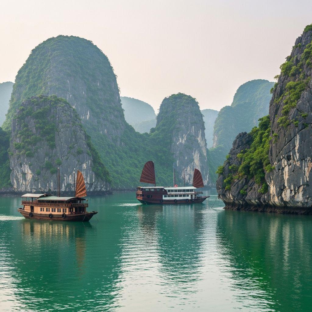 Vietnam Urlaub - Halong Bucht mit Kalksteinfelsen