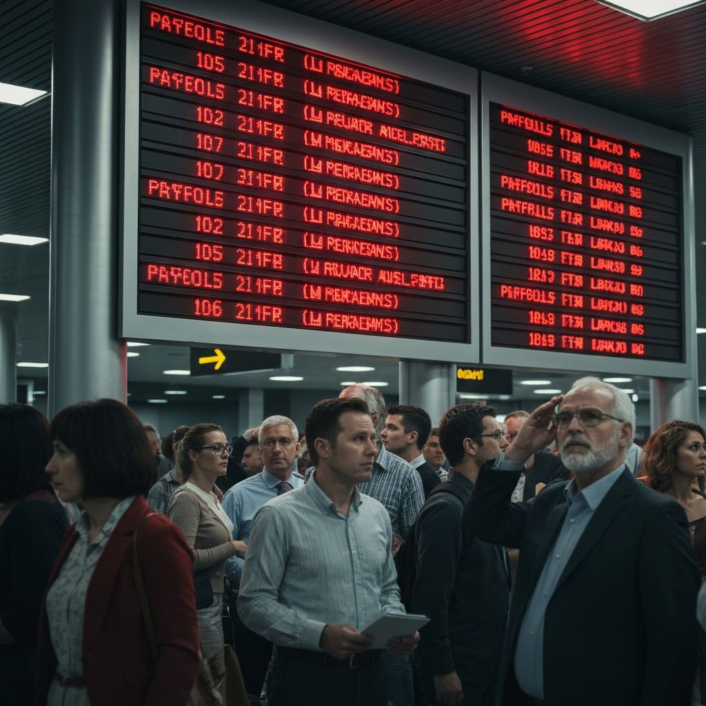 Anzeigetafel am Flughafen zeigt verspätete Flüge