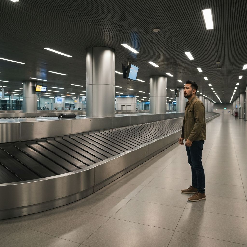 Gepäckband am Flughafen mit wartenden Koffern