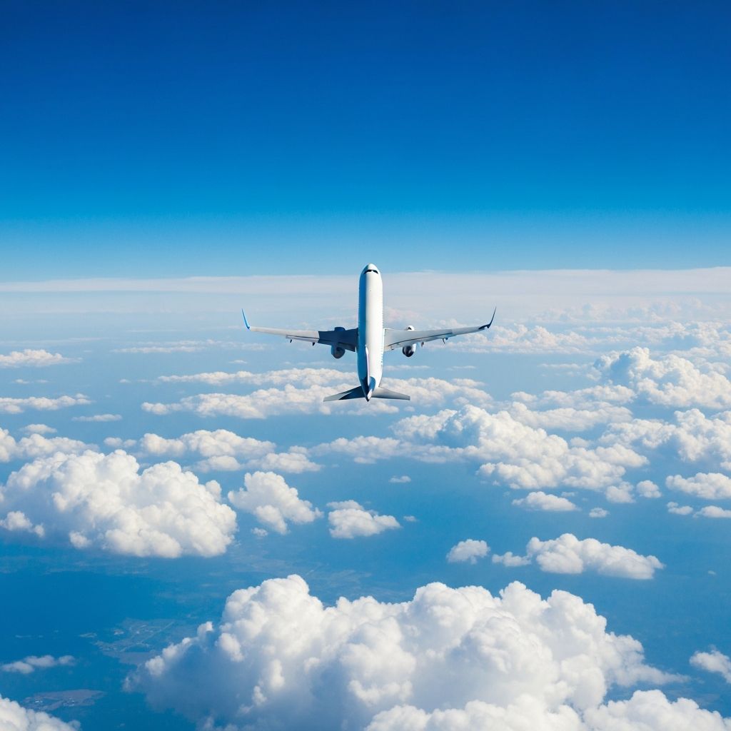 Flugzeug fliegt durch Wolken