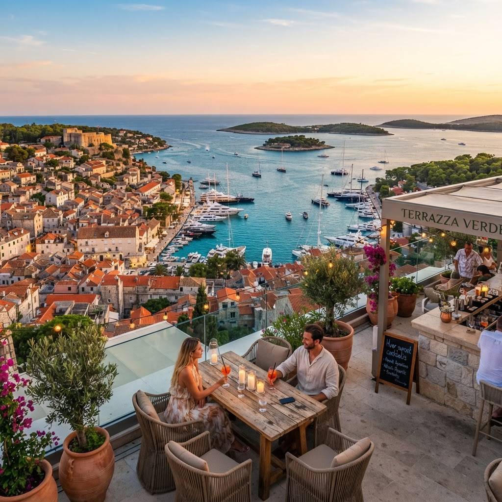 Hotel Hvar Town Kroatien - Rooftop-Bar mit Blick auf den Hafen der Insel Hvar