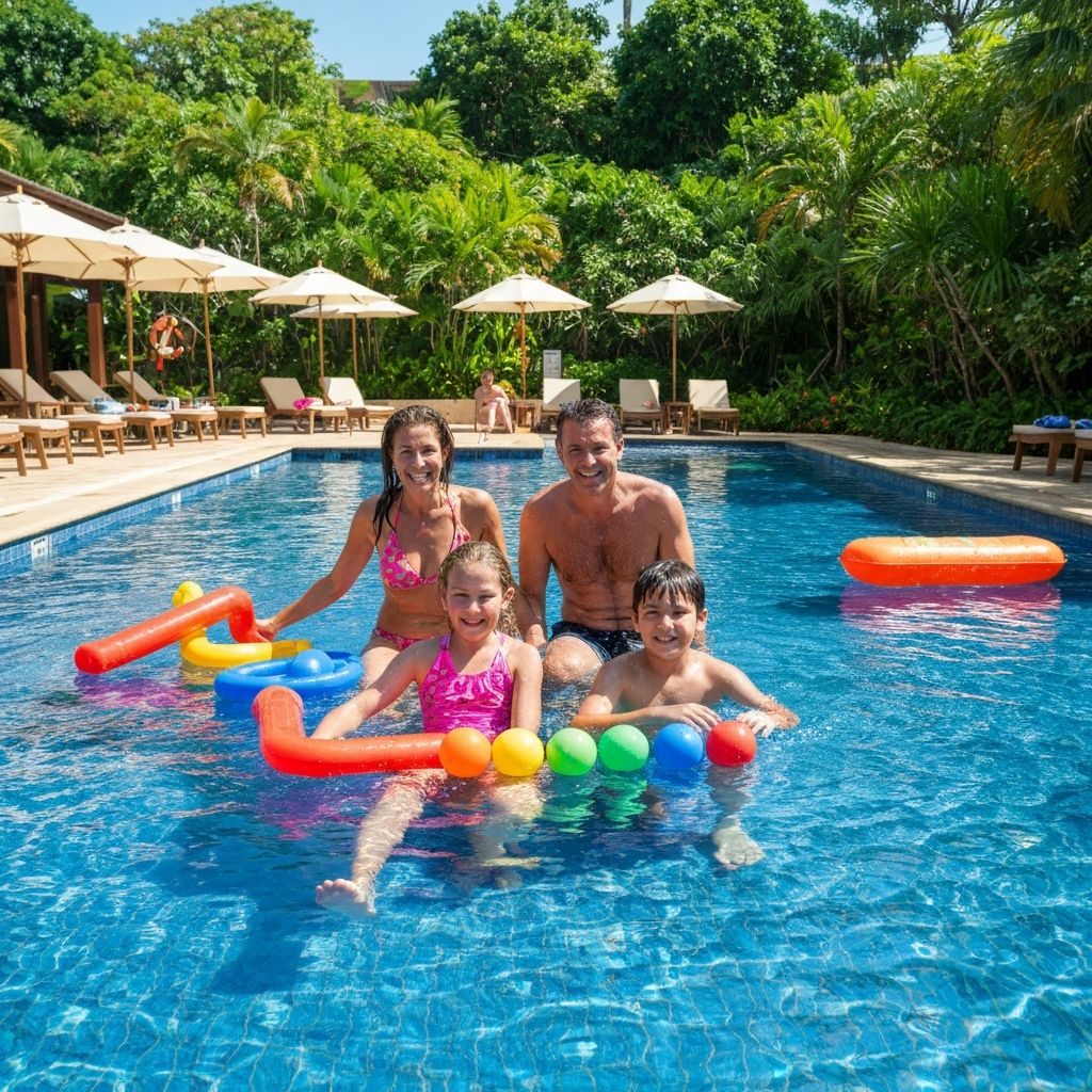 Familie mit Kindern genießt All Inclusive Pauschalurlaub am Pool - günstig buchen auf Flugreisen.net