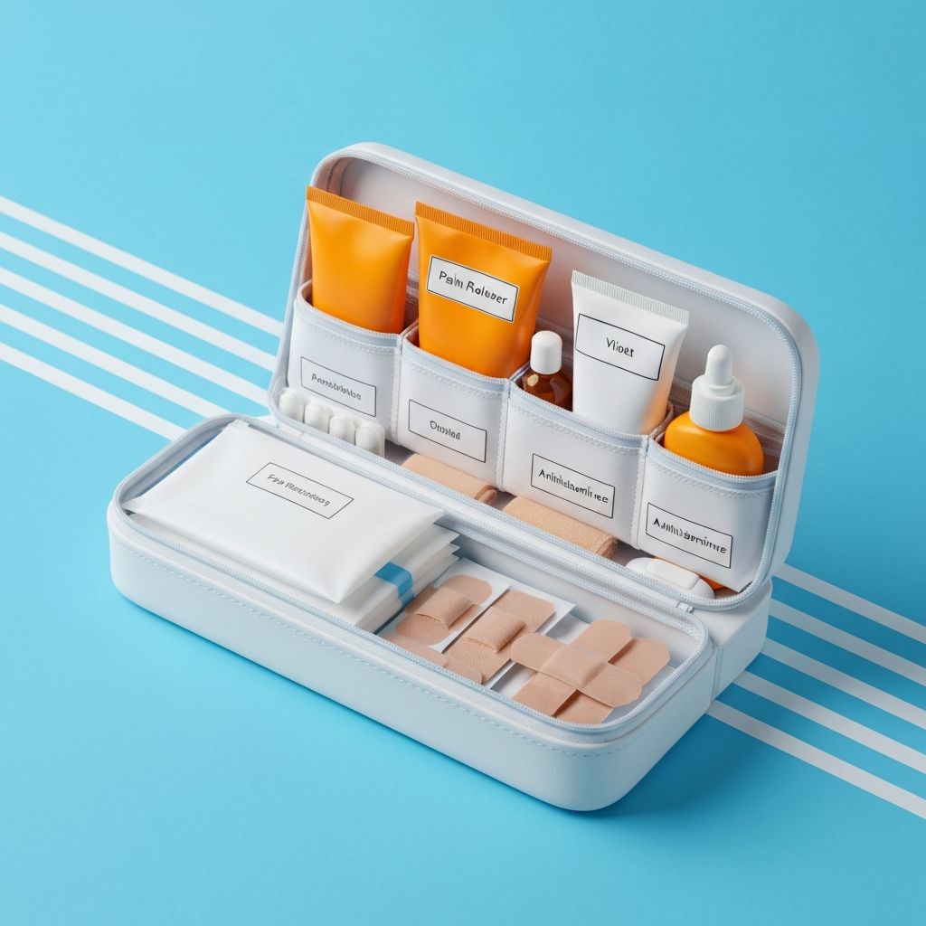 Reiseapotheke und Gesundheit im Urlaub - Sonnenschutz Medikamente und Erste Hilfe